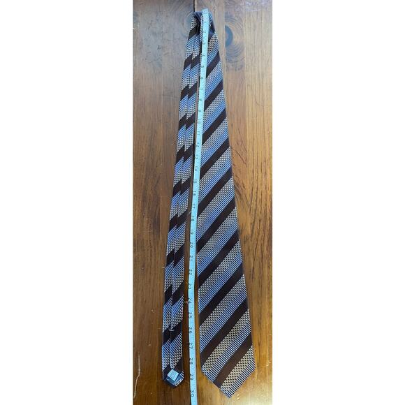 XMI Platinum Tie All Silk Imported from Italy Hand Made in USA Brown/Blue Stripe - Picture 6 of 6